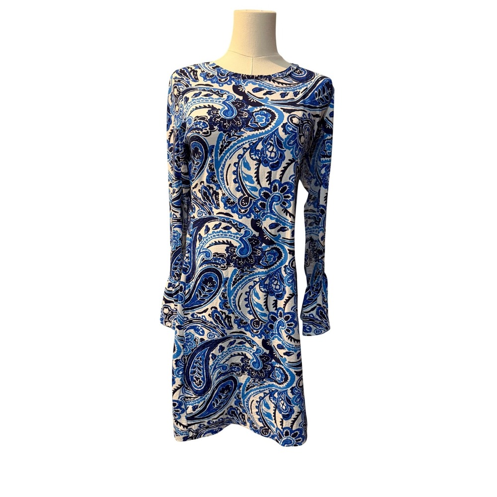 IBKUL Womens Paisley Long Sleeve Athleisure Dress Blue Gorpcore Hiking Small